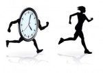 Clock chasing running woman to illustrate need for lifestyle change