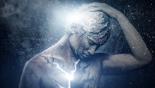 Illustration of Man holding his head in space to show mind, body and spirit connection